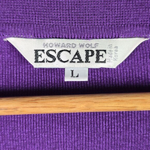Howard Wolf Escape Cardigan L Purple VTG Open Front Collar Pocket Side Slit Pads - Picture 3 of 15
